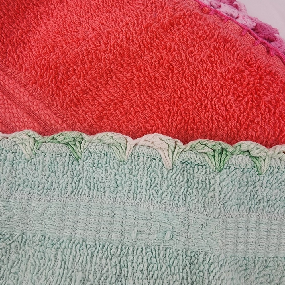 Vtg. Cannon Pink/ Coral Yellow‎ Towels Washcloths Crochet Edge Made USA 3 Extra - Picture 14 of 16